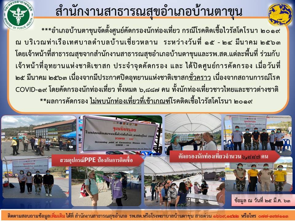 การคัดกรองนักท่องเที่ยว กรณีโรคติดเชื้อไวรัสโคโรนา 2019 ณ ท่าเรือเทศบาลตำบลบ้านเชี่ยวหลาน ระหว่างวันที่ 15-24 มีนาคม 2563